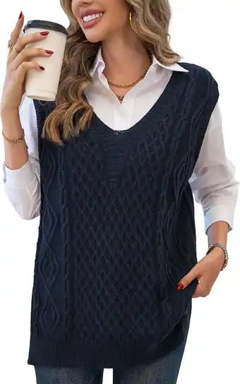 Walmart MLDRA Womens Sweater Vest Knitted V Neck Sleeveless Pullover Knitwear Waistcoat Vintage Solid Top offer