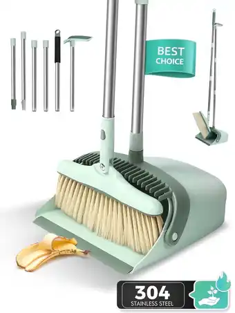 Walmart BIMZUC Broom and Dustpan Set for Home, Extendable to 53.15 Long Handle Broom and Dustpan Set, Cyan offer