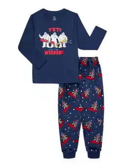 Walmart Holiday Time Boys Long Sleeve Graphic Top with Pants, 2-Piece Pajama Set, Sizes 4-18 and Husky offer