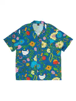 Walmart Roberto Lugo All Gender Floral Peacock Printed Button Down Resort Shirt, Men's Sizes S-3XL offer