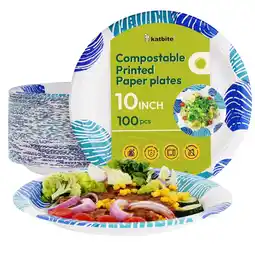 Walmart Katbite 10-Inch Biodegradable & Compostable Disposable Paper Plates - 100 Count offer