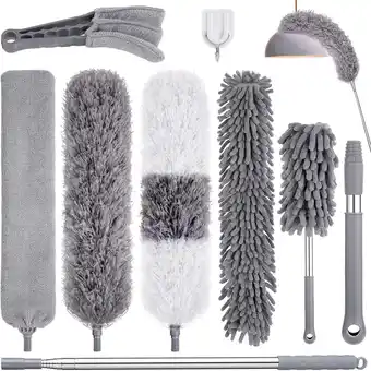 Walmart Vislone Home Dusters for Cleaning, 9-Piece Feather Duster Set with Extension Pole up to 100'', Gray offer