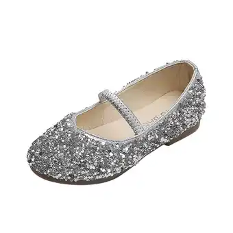 Walmart qILAKOG Toddler Girl Shoes Slip-Resistant Flats, Silver, 4-5 Years offer