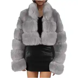 Walmart Patlollav Womens Warm Faux Furry Coat Jacket Winter Solid Outerwear offer