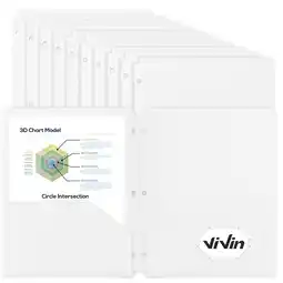 Walmart ViVin Plastic Pockets Folders 3 Hole Punch, Fit Letter Size Paper, 12 Packs White offer