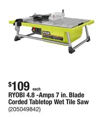 The Home Depot RYOBI 4.8 -Amps 7 in. Blade Corded Tabletop Wet Tile Saw offer