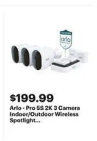 Best Buy Arlo - Pro 5S 2K 3 Camera Indoor/Outdoor Wireless Spotlight offer