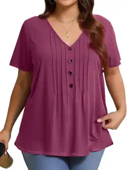 Walmart Fantaslook Plus Size Blouses for Women Pleated Button Short Sleeve Shirts Casual V Neck Tunic Tops offer