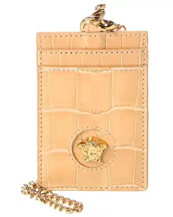 Walmart Versace La Medusa Croc-Embossed Leather Card Holder On Chain, Brown offer