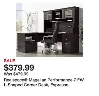 Office Depot Realspace Magellan Performance 71W L-Shaped Corner Desk, Espresso offer