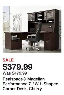 Office Depot Realspace Magellan Performance 71W L-Shaped Corner Desk, Cherry offer