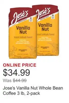 Costco Jose's Vanilla Nut Whole Bean Coffee 3 lb, 2-pack offer