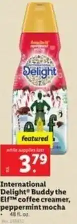 Lidl International Delight Buddy The Elf Coffee Creamer, Peppermint Mocha offer