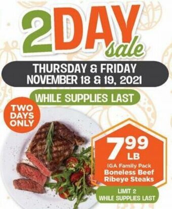 IGA Boneless Beef Ribeye Steaks offer
