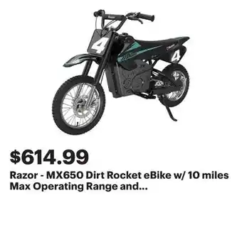 Best Buy Razor - MX650 Dirt Rocket eBike w/ 10 miles Max Operating Range and 17 mph Max Speed - Black/Teal offer