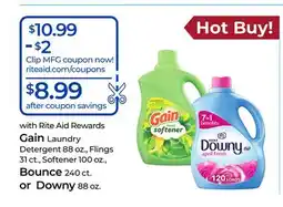 Rite Aid Gain Laundry Detergent, Flings, Softener, Bounce or Downy offer