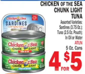 Bravo Supermarkets CHICKEN OF THE SEA CHUNK LIGHT TUNA, 5 Oz. Cans offer