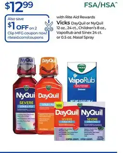 Rite Aid Vicks DayQuil or NyQuil, Children's, VapoRub and Sinex or Nasal Spray offer