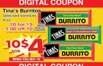 Superior Grocers Tina's Burritos offer