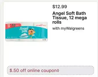 Walgreens Angel Soft Bath Tissue, 12 mega rolls offer