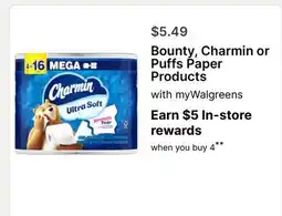 Walgreens Bounty, Charmin or Puffs Paper Products offer