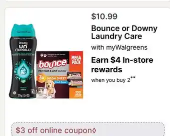 Walgreens Bounce or Downy Laundry Care offer