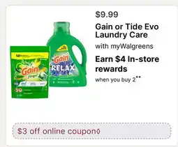 Walgreens Gain or Tide Evo Laundry Care offer