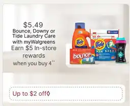 Walgreens Bounce, Downy or Tide Laundry Care offer