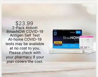 Walgreens 2-Pack Abbott BinaxNOW COVID-19 Antigen Self Test offer