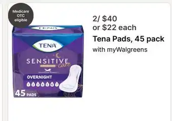 Walgreens Tena Pads, 45 pack offer