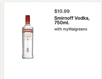 Walgreens Smirnoff Vodka, 750ml offer