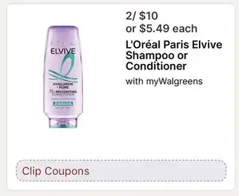 Walgreens L' Oréal Paris Elvive Shampoo or Conditioner offer