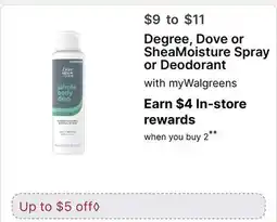 Walgreens Degree, Dove or SheaMoisture Spray or Deodorant offer