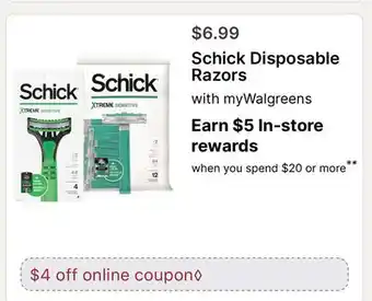 Walgreens Schick Disposable Razors offer