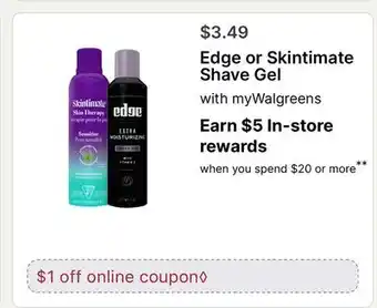 Walgreens Edge or Skintimate Shave Gel offer