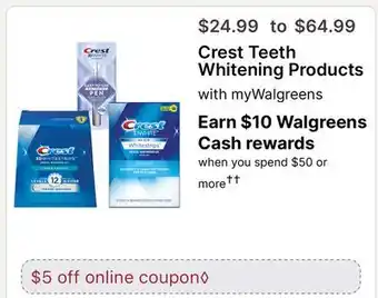 Walgreens Crest Teeth Whitening Products offer