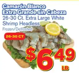 El Super Fresh 26-30 Ct. Extra Large White Shrimp Headless offer