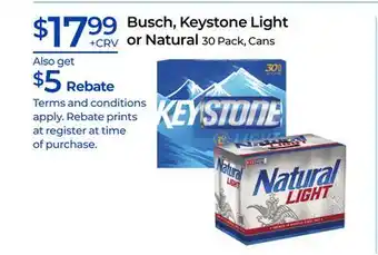 Rite Aid Busch, Keystone Light or Natural offer