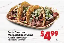 Vallarta Supermarkets Fresh Diced and Marinated Beef Carne Asada Taco Meat/PICADO DE RES PARA TACOS offer