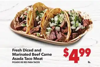 Vallarta Supermarkets Fresh Diced and Marinated Beef Carne Asada Taco Meat/PICADO DE RES PARA TACOS offer