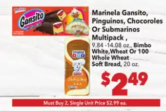 Vallarta Supermarkets Marinela Gansito, Pinguinos, Chocoroles Or Submarinos Multipack offer