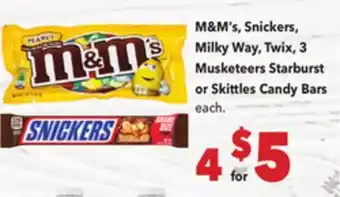 Vallarta Supermarkets M & M' s, Snickers, Milky Way, Twix, 3 Musketeers Starburst or Skittles Candy Bars offer