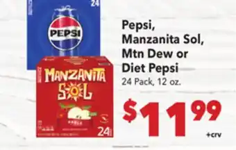 Vallarta Supermarkets Pepsi, Manzanita Sol, Mtn Dew or Diet Pepsi offer