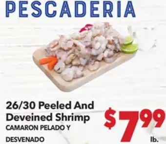 Vallarta Supermarkets 26/30 Peeled And Deveined Shrimp / CAMARON PELADO Y DESVENADO offer