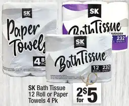 Super King Markets SK Bath Tissue 12 Roll or Paper Towels 4 Pk offer