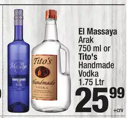 Super King Markets El Massaya Arak 750 ml or Tito's Handmade Vodka 1.75 Ltr offer