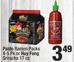 Super King Markets Paldo Ramen Packs 4-5 Pk or Huy Fong Sriracha 17 oz offer