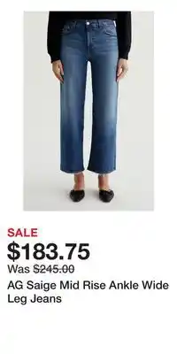 Nordstrom AG Saige Mid Rise Ankle Wide Leg Jeans offer