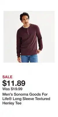 Kohl's Men's Sonoma Goods For Life Long Sleeve Textured Henley Tee offer