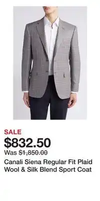 Nordstrom Canali Siena Regular Fit Plaid Wool & Silk Blend Sport Coat offer